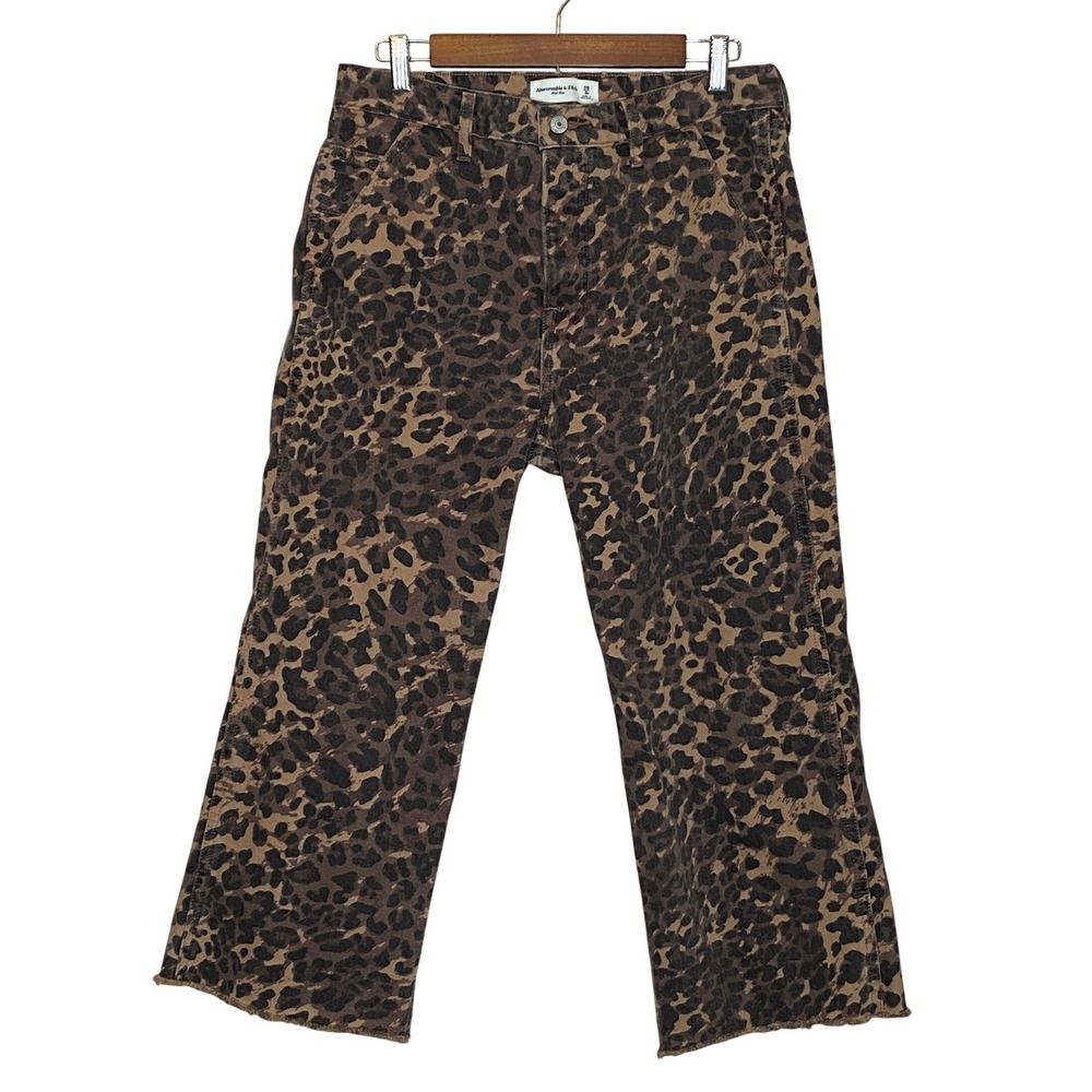 Abercrombie & Fitch Womens Leopard Crop Wide Leg Jeans Size 8S Indie Sleaze Y2K